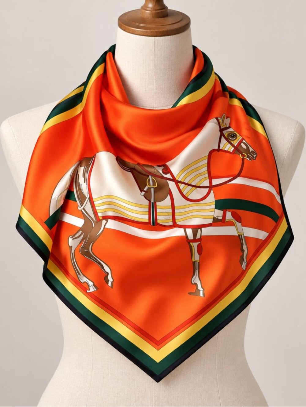 Orange Horse Print Square Scarf Equestrian Style